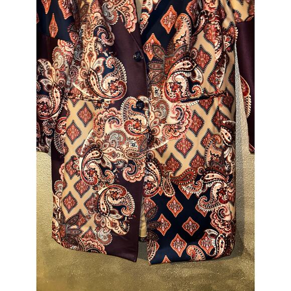 Chico’s Drama Patch Old Money Mob Wife Boho western Brown Blue Duster / Coat - Picture 4 of 13